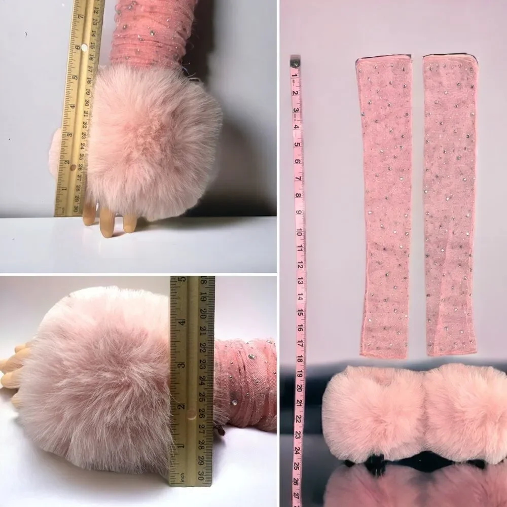 SXY l Custom Set l Elegant Pink Arm Sleeves (Sequin & Sheer, Fuzzy Cuff Set New